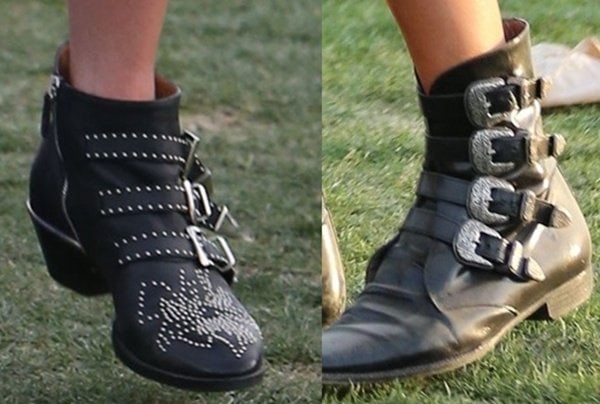 Nicky Hilton and Kate Bosworth wearing flat buckle boots at Coachella