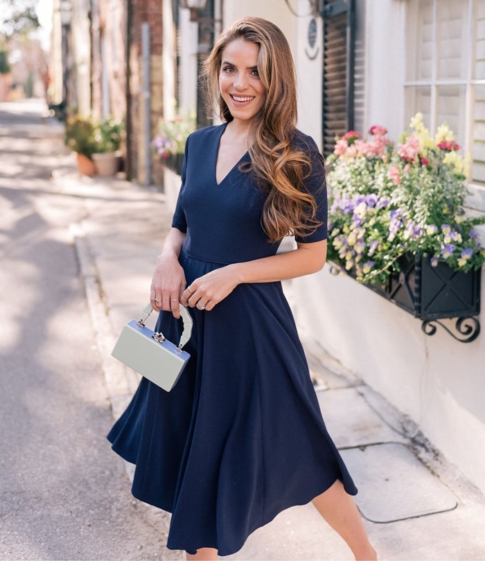 Demure sleeves and a V-neck add to the timeless elegance of a versatile fit-and-flare frock that can be easily dressed up or down to fit the occasion