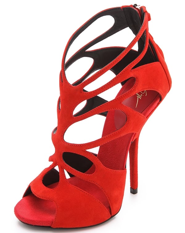 Giuseppe Zanotti Butterfly Cutout Suede Sandals in Red