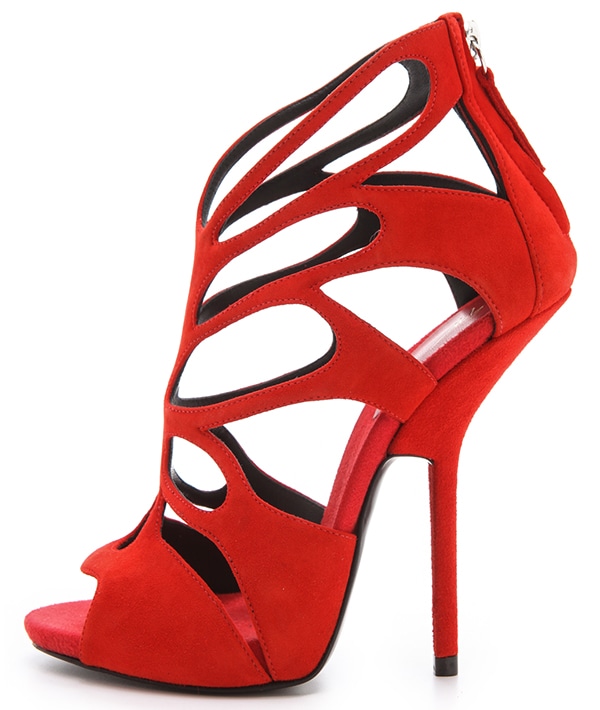 Giuseppe Zanotti Butterfly Cutout Suede Sandals in Red