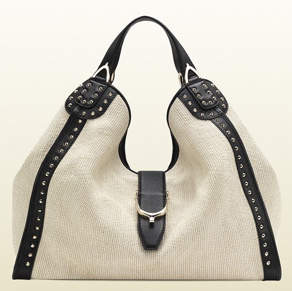 Gucci Soft Stirrup White Straw Shoulder Bag