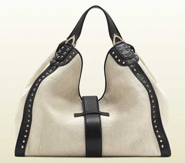 Gucci Soft Stirrup White Straw Shoulder Bag