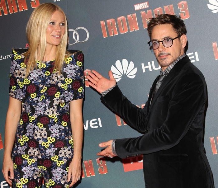 Gwyneth Paltrow and Robert Downey Jr at the premiere of 'Iron Man 3'