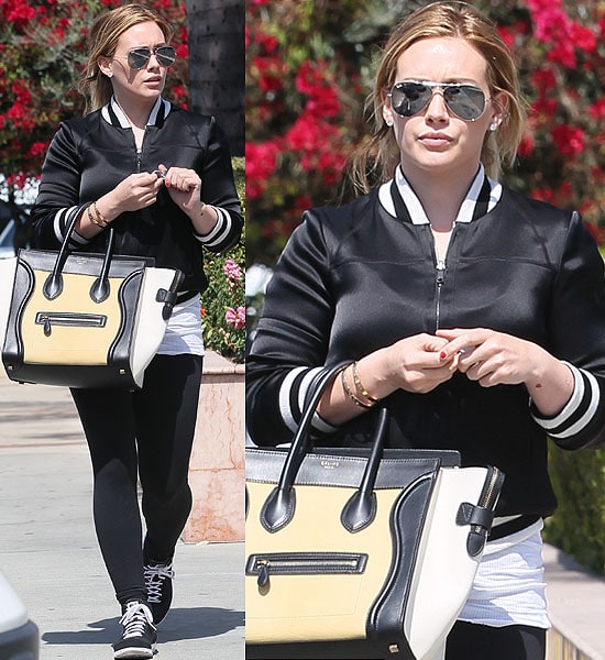 Hilary Duff rocking a sporty varsity jacket