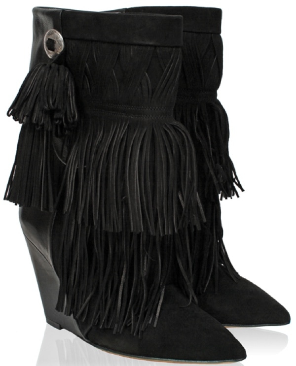 Isabel Marant 'Jacob' Fringed Suede and Leather Wedge Boots