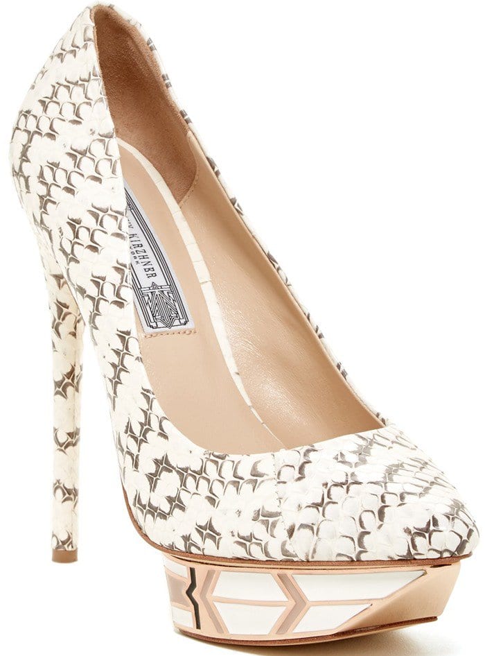 Ivy Kirzhner Pyramid Metallic Snakeskin Platform Pump Bone Roccia