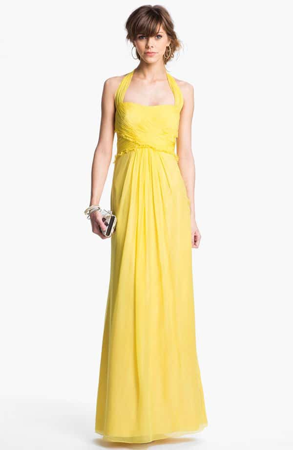 JS Boutique Ruffled Silk Chiffon Halter Gown