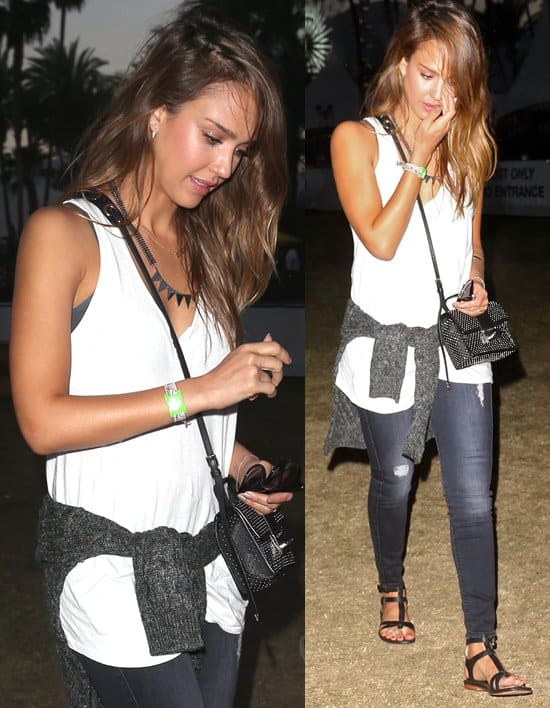 Jessica Alba arrives for the second day of Week Two at the 2013 Coachella Music Festival in Indio, California