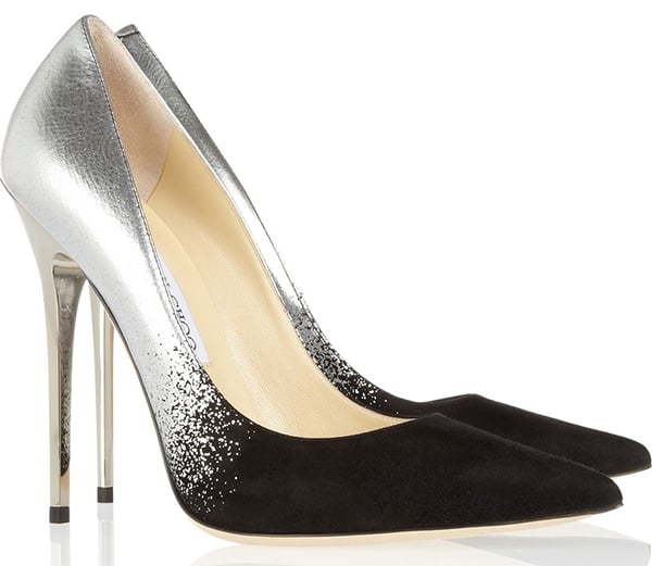 Jimmy Choo Anouk Black Suede and Silver Dégradé Pointy Toe Pumps