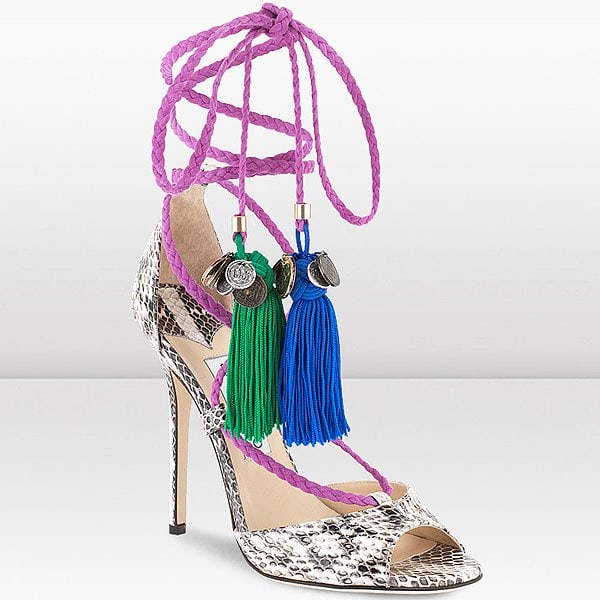 Jimmy Choo "Dream" Tasseled Rope-Tie Elaphe Sandals