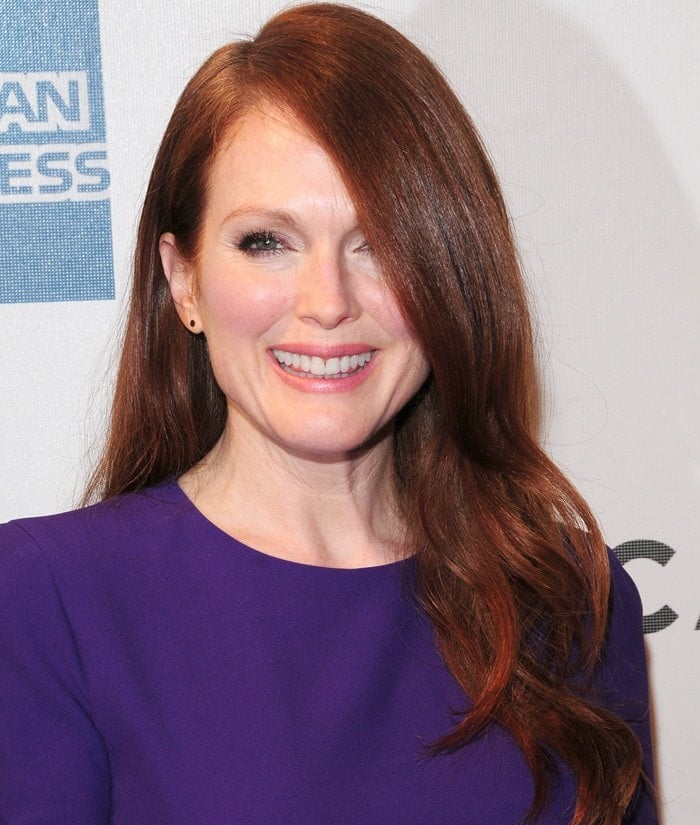 Julianne Moore dazzles in an Alexander McQueen purple dress at the screening of The English Teacher during the 2013 Tribeca Film Festival