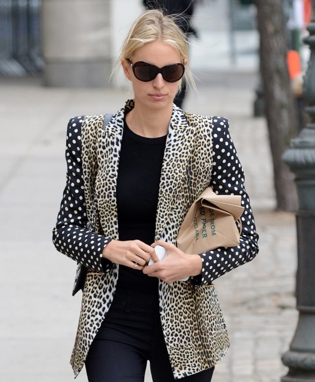 Karolina Kurkova wears a cheetah and polka dot-print blazer