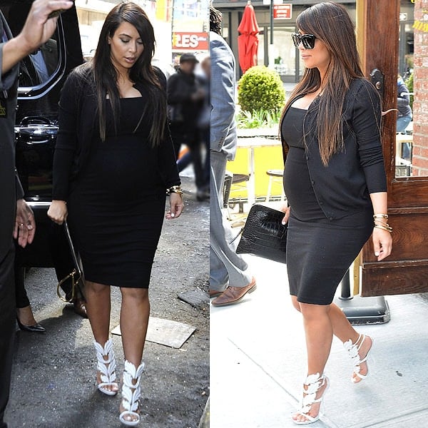 A pregnant Kim Kardashian seen heading to Jeffrey for some shopping after having lunch at Serafina's in New York City on April 22, 2013