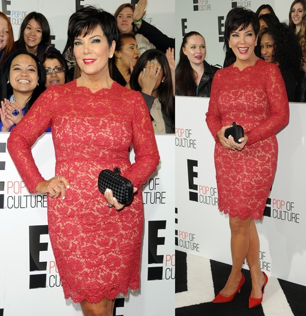 Kris Jenner rocked a red lace dress at the E! Upfront Presentation