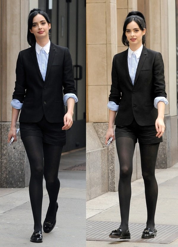 Behind the Scenes: Krysten Ritter films 'Assistance' in a chic black ensemble in NYC, April 1, 2013