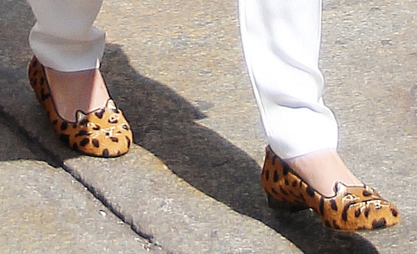 Lily Aldridge shows off her leopard-print flats from Charlotte Olympia