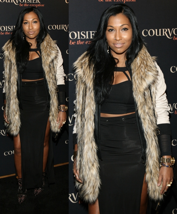 Melanie Fiona wears her dark hair down at the "Courvoisier Kicks Off Courvoisiology" event