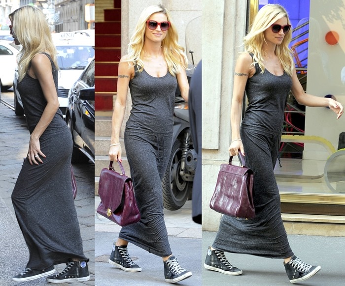 Model Michelle Hunziker, 4 months pregnant and out shopping with Tomaso Trussardi in Milan on April 18, 2013