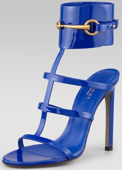 Gucci Patent Leather Gladiator Sandals in Cobalt 