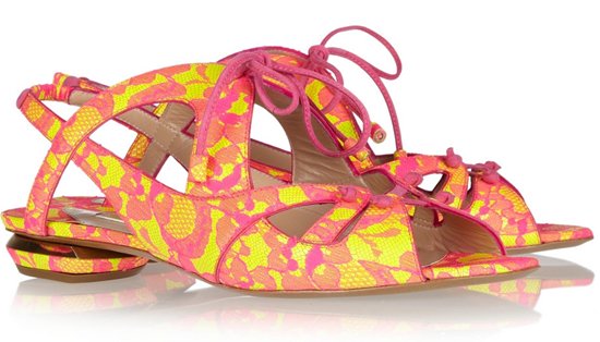 Nicholas Kirkwood Lace-covered glossed-leather sandals