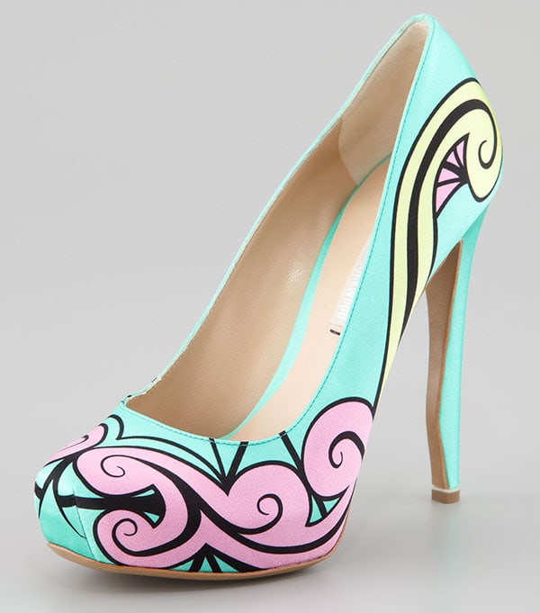 Nicholas Kirkwood Swirl-Print Satin Pumps in Aqua