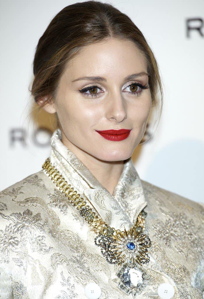 Olivia Palermo rocking a silk patterned blouse