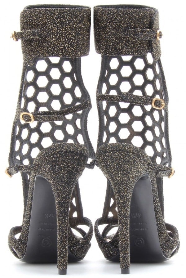 Alexander McQueen Perforated Stiletto Sandals with Glitter