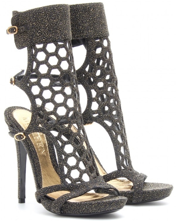 Alexander McQueen Perforated Stiletto Sandals with Glitter