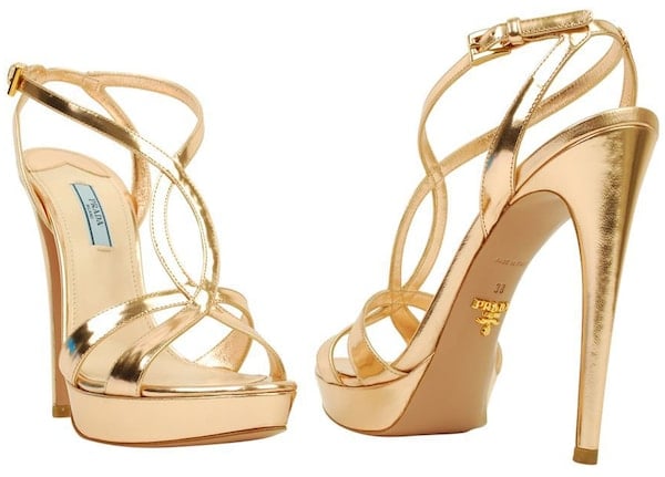 Prada Rose Gold Strappy Sandals