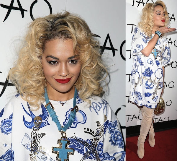 Rita Ora rocks Salvatore Ferragamo Resort 2013 boots at the Tao Nightclub at The Venetian Las Vegas