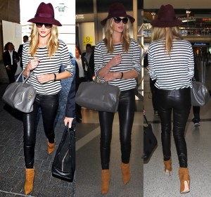 Rosie Huntington-Whiteley's Adrienne Ankle Boots and Burgundy Fedora