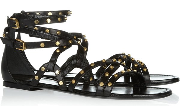 Saint Laurent Studded Leather Flat Sandals