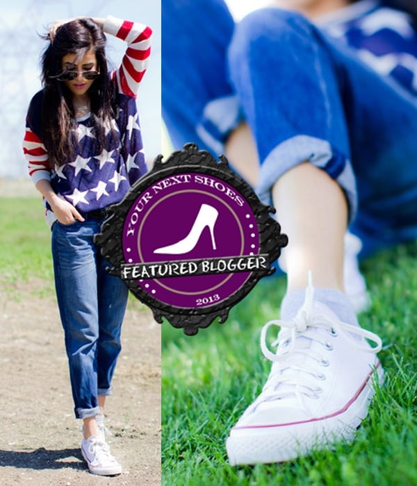 Sazan wearing red, white, and blue with Converse sneakers