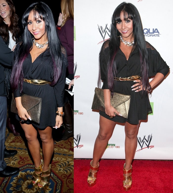 Nicole "Snooki" Polizzi flaunts her legs in a sexy black dress