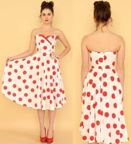 Strapless Sweetheart Polka-Dot Dress