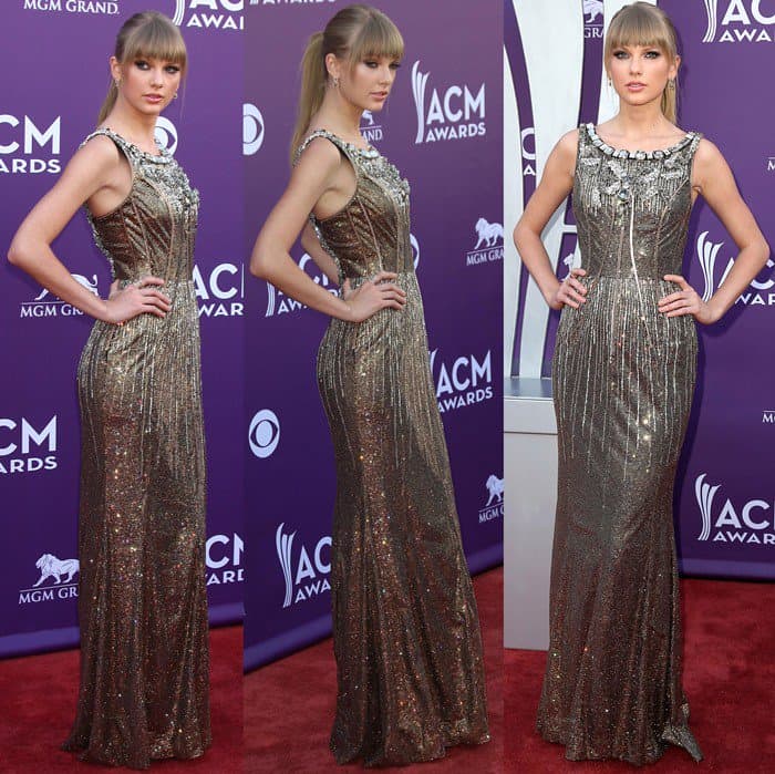 Taylor Swift made a memorable appearance at the 2013 ACM Awards in Las Vegas, choosing a striking Dolce & Gabbana Fall 2007 gown that accentuated her figure with its form-fitting silhouette