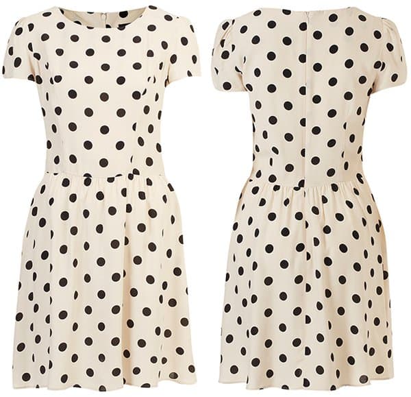 Close-up of the Duchess of Cambridge’s stylish Topshop polka-dot dress, priced at $76