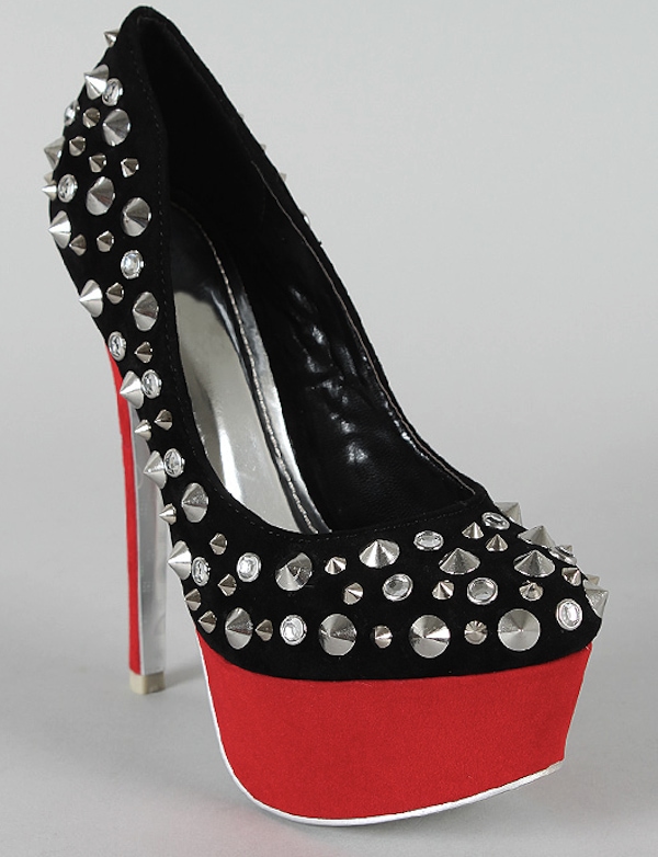 Christian-3 Two-Tone Spike-Studded Round-Toe Pumps