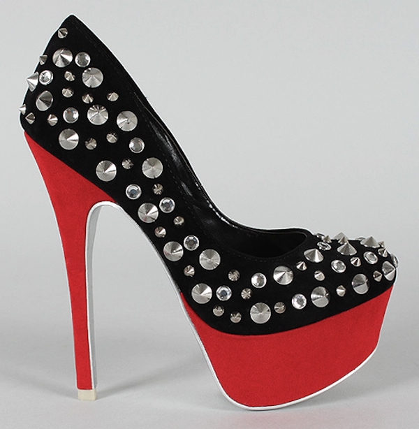 Christian-3 Two-Tone Spike-Studded Round-Toe Pumps