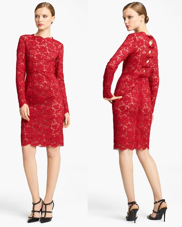 A closer look at the Valentino bow-detail lace sheath dress