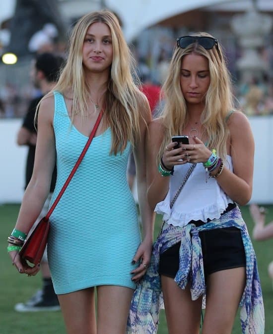 Whitney Port attended the Coachella Music & Arts Festival on April 12, 2013, in a blue Whitney Eve cutout seamless dress