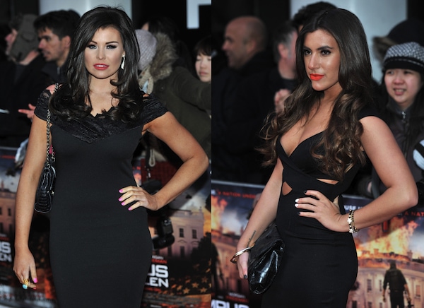 Jessica Wright and Gabriella Ellis posing alike at the UK Premiere of 'Olympus Has Fallen'