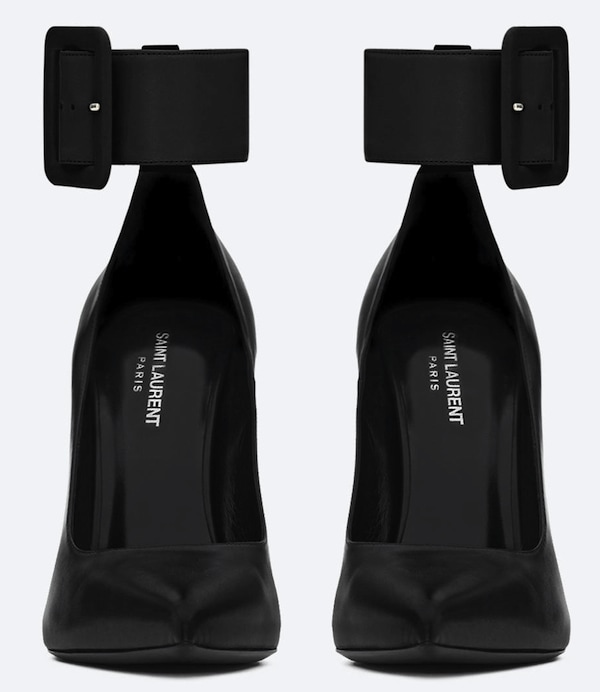 YSL Paris Escarpin Black Pumps with Ankle-Cuff Straps in Black Leather