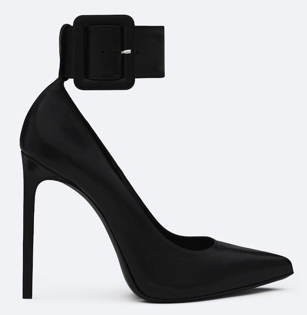 YSL Paris Escarpin Black Pumps with Ankle-Cuff Straps in Black Leather