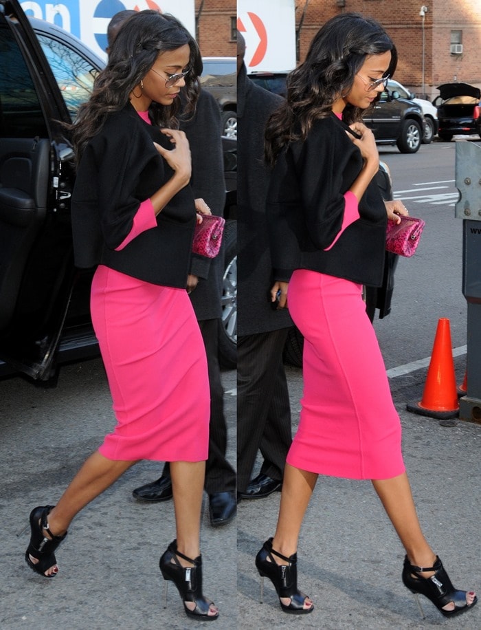 Zoe Saldana attends the Michael Kors Fall 2013 fashion show during Mercedes-Benz Fashion Week at The Theatre at Lincoln Center on February 13, 2013, in New York City