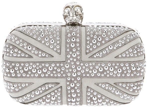 Sophistication meets style: The 'Britannia Skull' Clutch Bag in Pearl Suede by Alexander McQueen