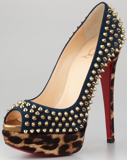 Christian Louboutin 'Lady Peep Spikes' Platform Pumps in Leopard Print