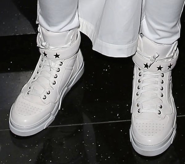 Ciara in White Givenchy Men's Grained Leather High Top Sneakers