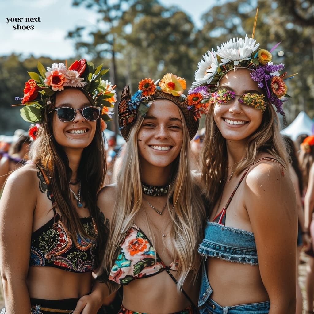 Sun-kissed smiles and floral crowns capture the essence of Coachella's carefree spirit