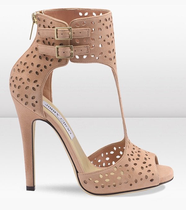 Jimmy Choo "Tahi" Blush Perforated Suede Sandal Booties